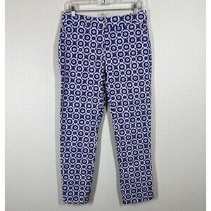 Boden Womens Blue White Floral Pants Size 8R Tapered Ankle Trouser Career Cotton
